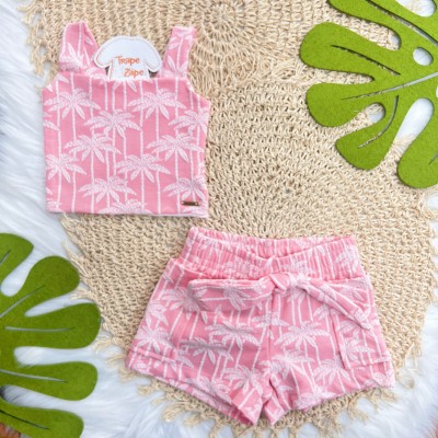 Conj. Cropped e Short Coqueiros - Rosa